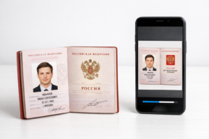 Сканирование разворота паспорта смартфоном для получения единого документа.